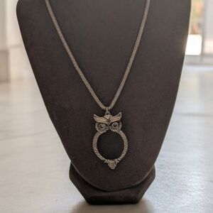 2.5" Silver Owl Magnifying Pendant Lightweight Tube Necklace Fashion Jewelry